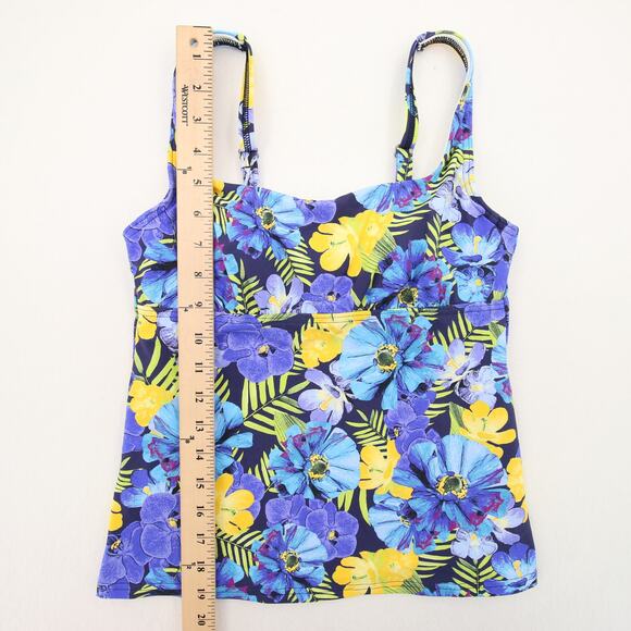 Lands End Tankini Top Purple Blue Yellow Floral Scoop Neck Underwire Bra Size 2P - Picture 4 of 9
